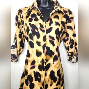 Leopard Print Button-Down Shirt Dress - Yellow/Black